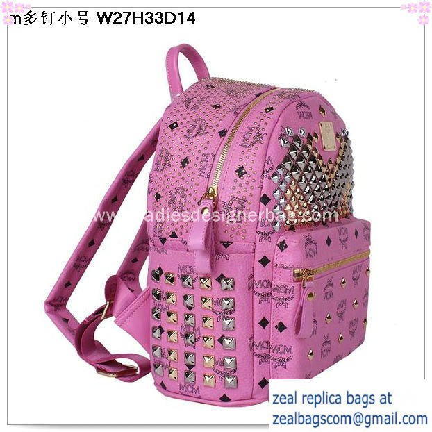 High Quality Replica MCM Small Stark Front Studs Backpack MC4237S Rosy - Click Image to Close